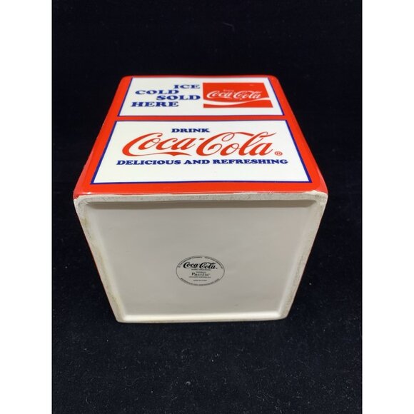 Square Coca-Cola Cannister 2008 Pacific Enterprises 7" Tall Porcelain Storage - Picture 8 of 13